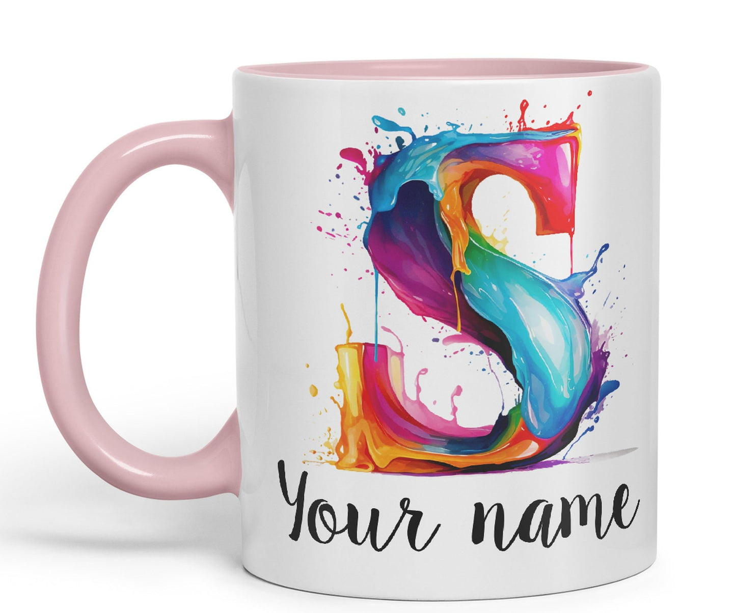 Personalised Letter S mug, Alphabet cusomized custom Letter S Monogram watercolour Ceramic Coloured Mug Cup for Tea Coffee Hot brew 330ml 11Oz Gift