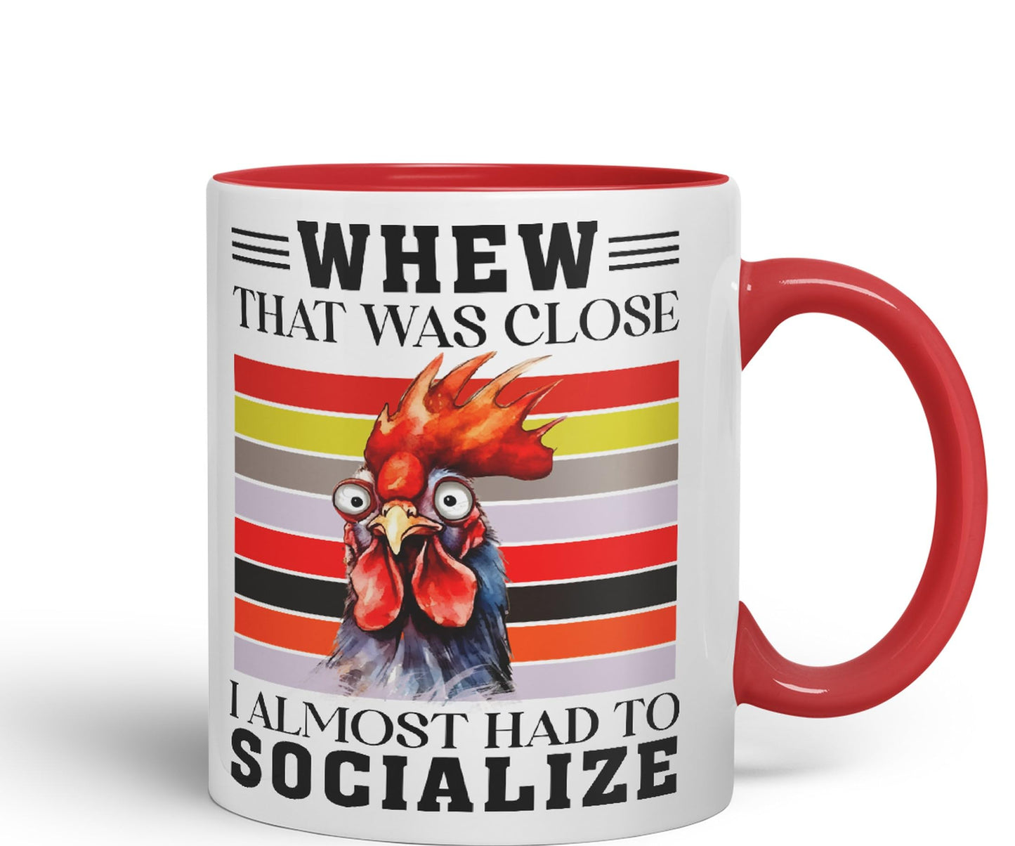 Whew That was Close I Almost had to Socialize Cockorel Rooster Sarcastic Joke Ceramic Coloured Mug Cup for Tea Coffee Hot Brew 330ml 11 Oz