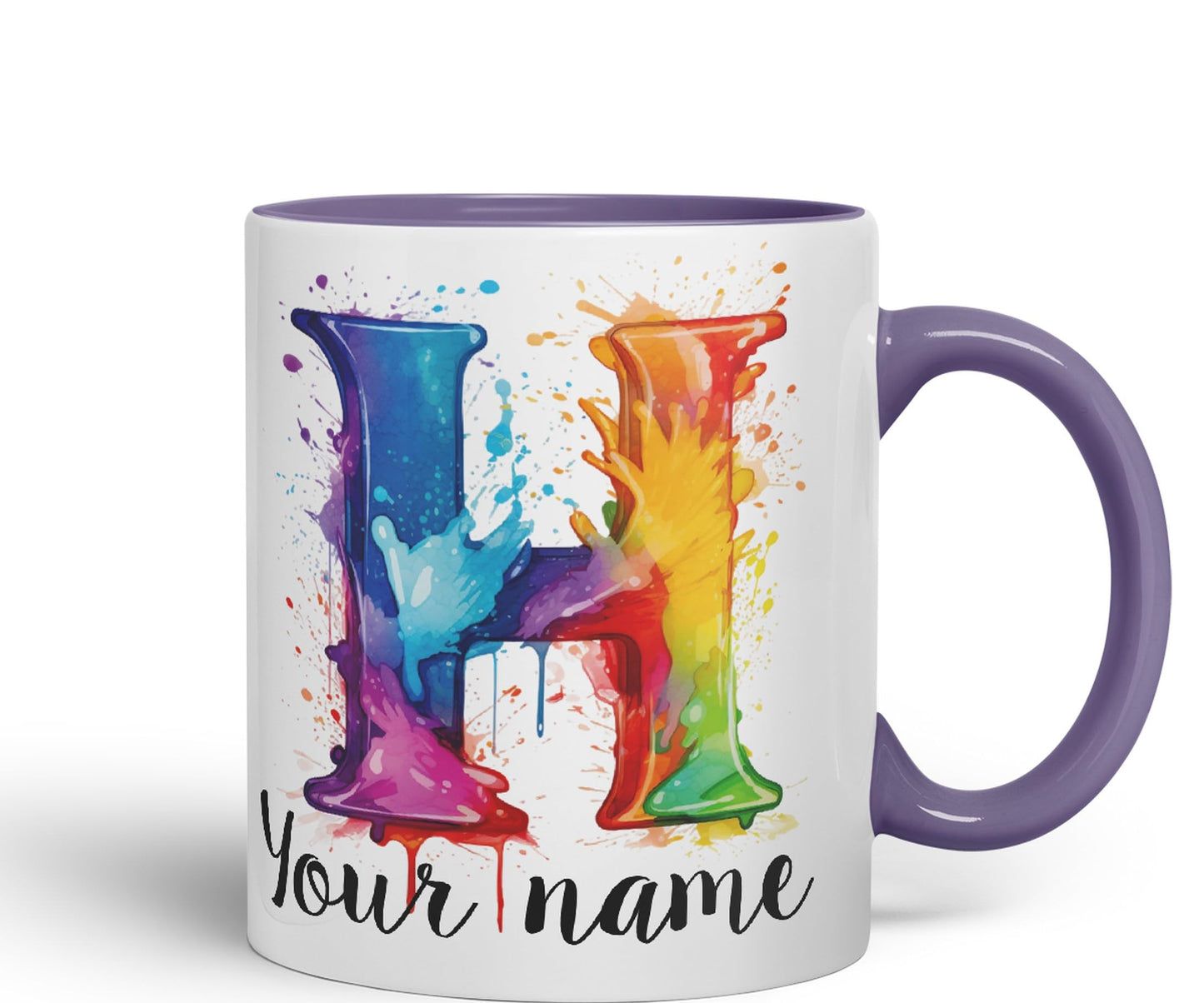 Personalised Letter H mug, Alphabet cusomized custom Letter H Monogram watercolour Ceramic Coloured Mug Cup for Tea Coffee Hot brew 330ml 11Oz Gift