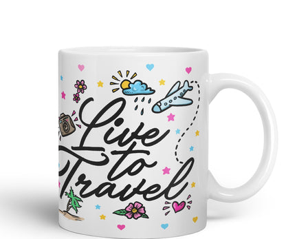 Vixar I Love Travel Live to Travel Coloured Ceramic Mug Cup Gift 330ml 11oz Work Office Tea Coffee Gift Traveler