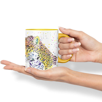 Jaguar Big Cat Safari animals Watercolour Ceramic Coloured Mug Cup for Tea Coffee Hot brew 330ml 11Oz Gift