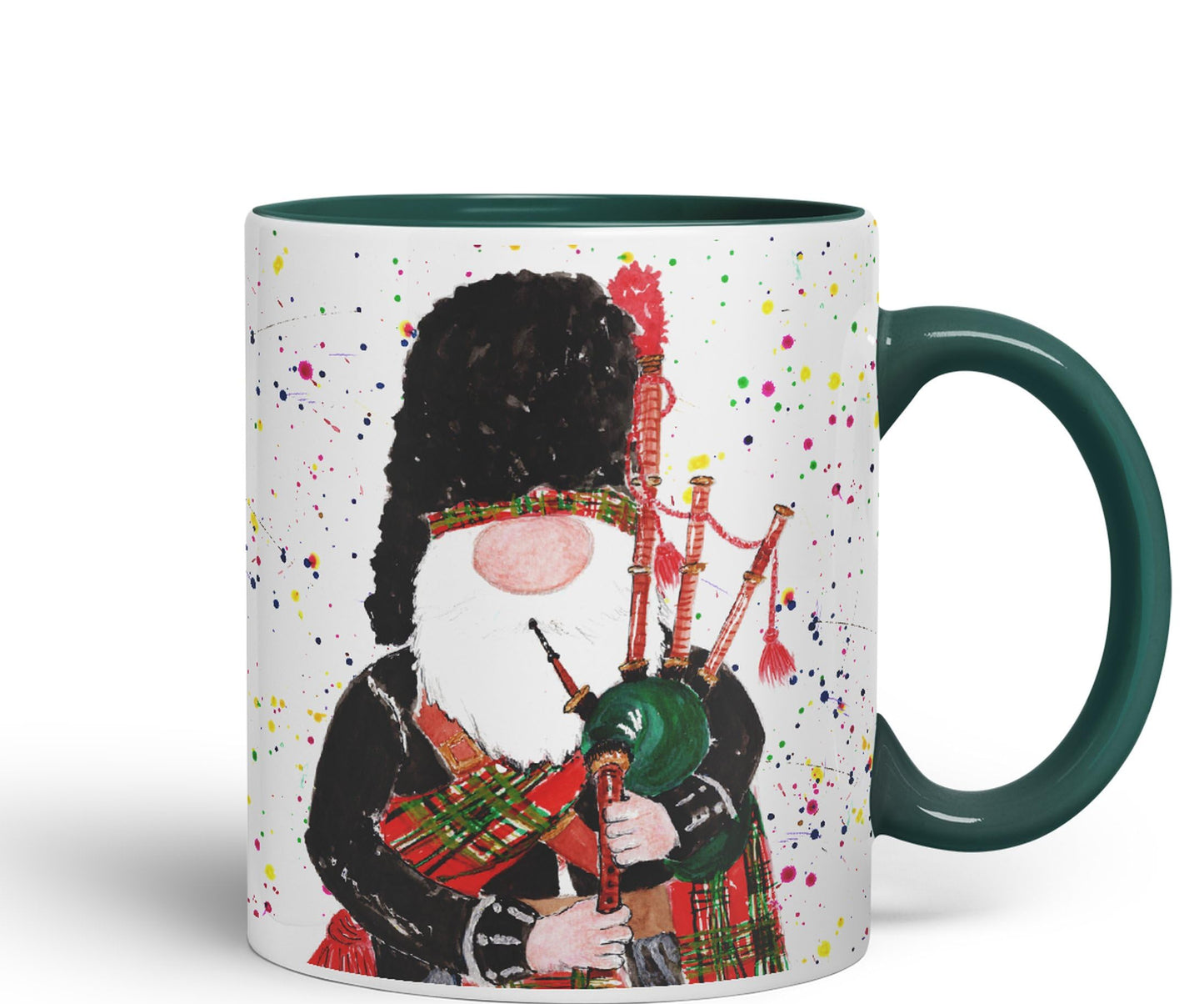 Vixar Scottish Bagpiping Gonk Tomte Watercolour Art Coloured Ceramic 330 ml Mug Cup Gift Birthday Work Office Tea Coffee