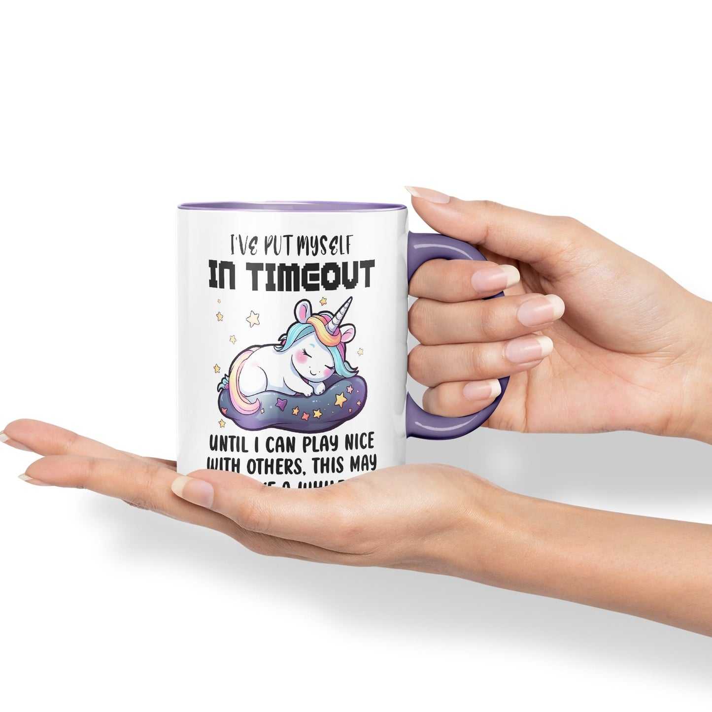 I've Put Myself in Timeout Until I can Play Nice with Others, This May take a While Unicorn Joke sarkasm Sarcastic Ceramic Coloured Mug Cup for Tea Coffee Hot Brew 330ml 11Oz Gift