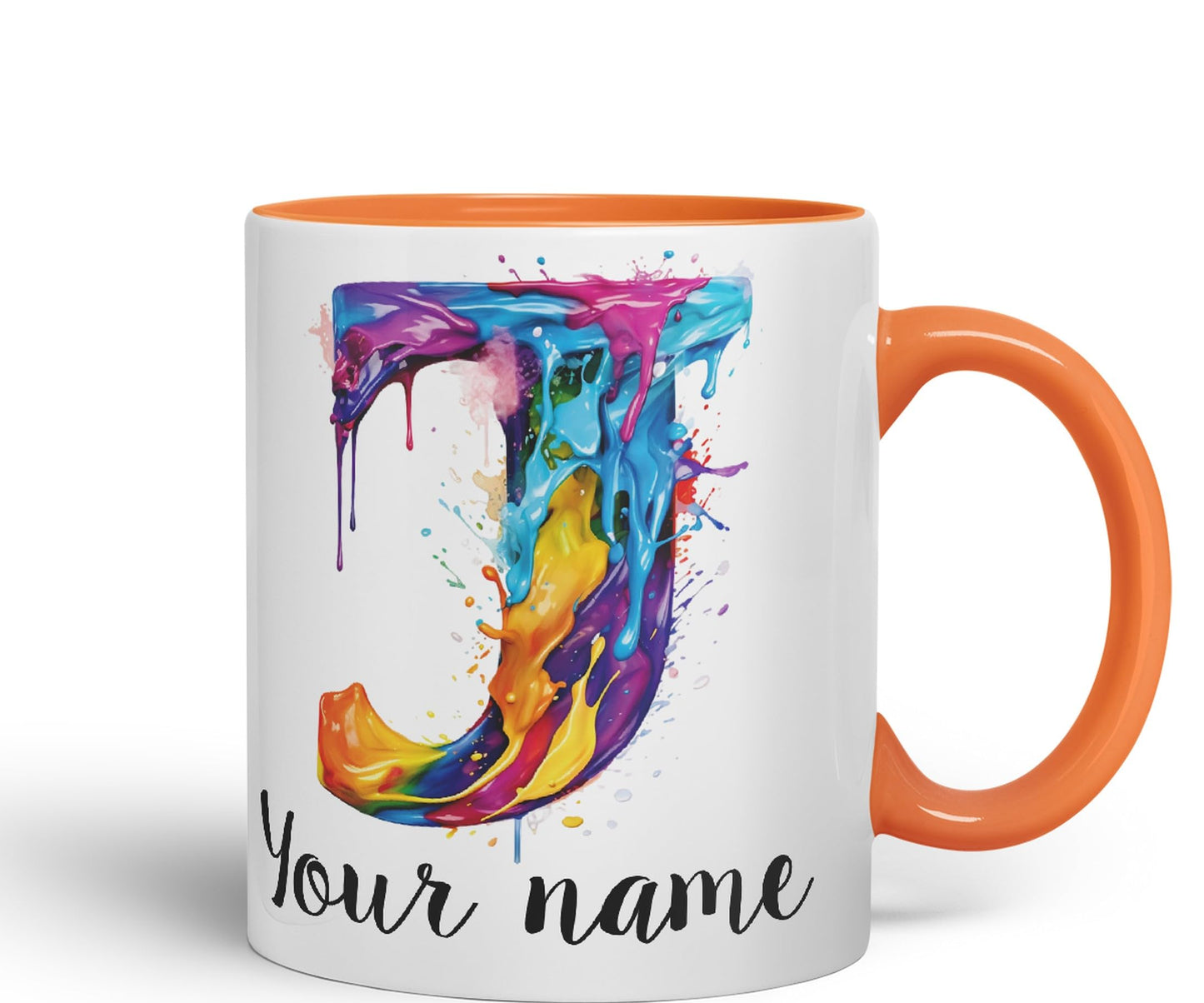 Personalised Letter J mug, Alphabet cusomized custom Letter J Monogram watercolour Ceramic Coloured Mug Cup for Tea Coffee Hot brew 330ml 11Oz Gift