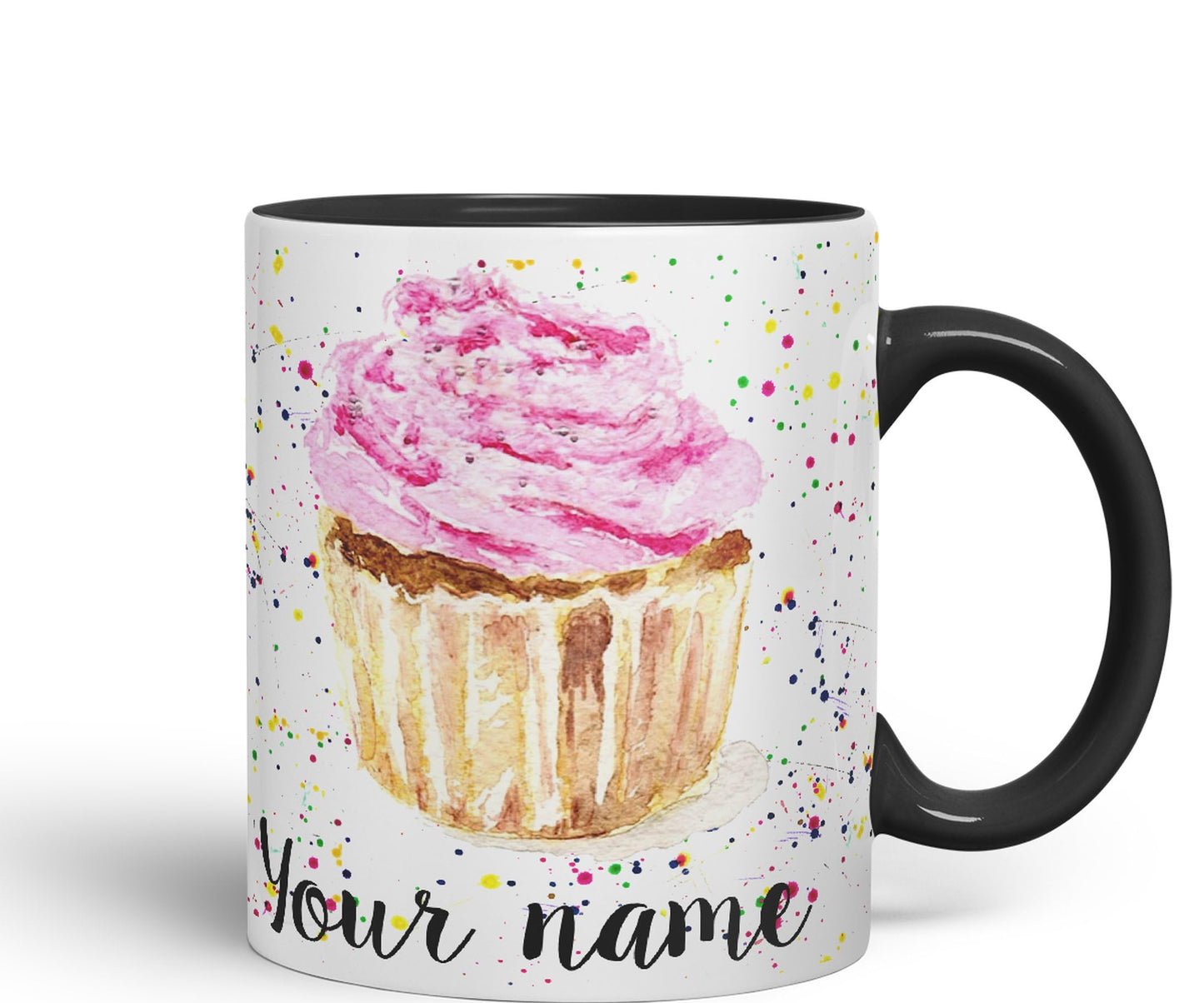 Vixar Personalised with Your Text Cupcake Cake Watercolour Art Coloured Ceramic Mug Cup Gift 330ml 11oz Custom Work Office Tea Coffee