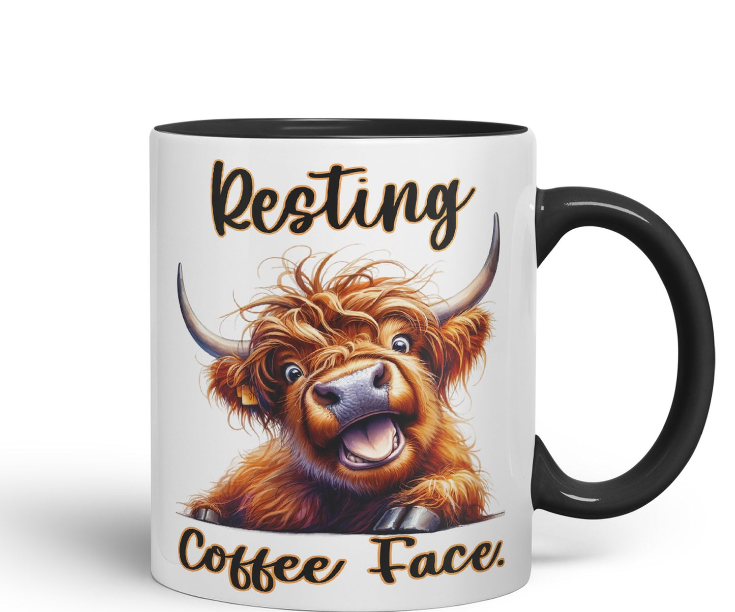 Resting Coffee Face Cow Highland Joke sarkasm Sarcastic Ceramic Coloured Mug Cup for Tea Coffee Hot Brew 330ml 11Oz Gift