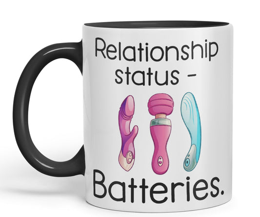 Vixar Relationship Status Batteries Adult Joke Sarcastic Tree Presents Coloured Ceramic Mug Cup Gift 330ml 11oz Work Office Tea Coffee Gift