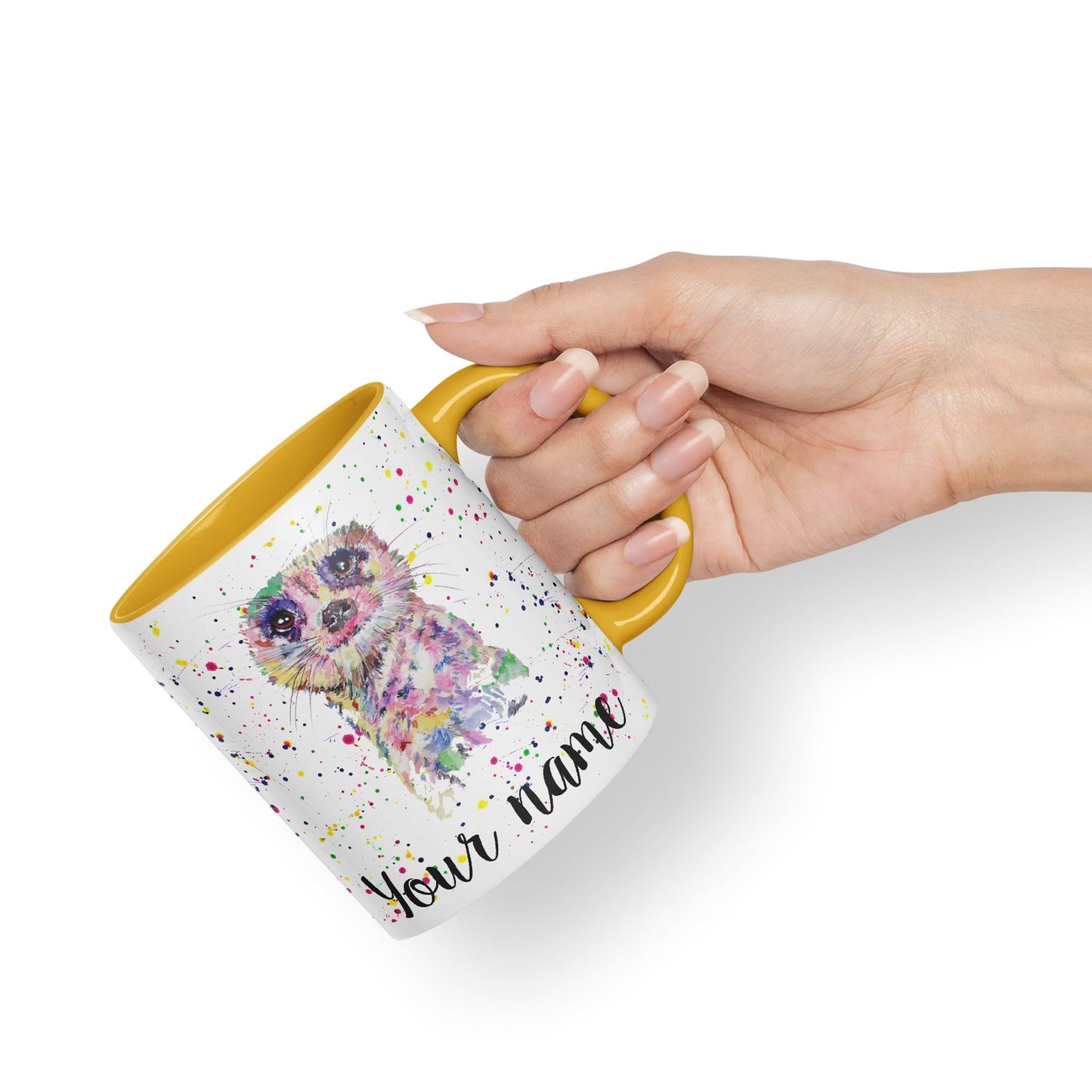 Vixar Personalised with Your Text Meerkat Dessert Wildlife Animals Watercolour Art Coloured Ceramic Mug Cup Gift 330ml 11oz Custom Work Office Tea Coffee