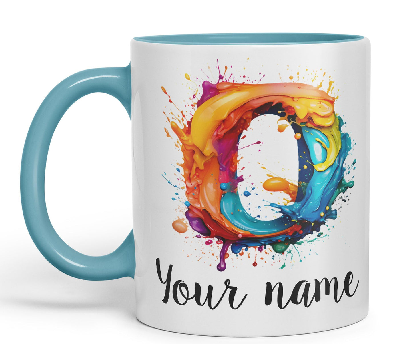 Personalised Letter O mug, Alphabet cusomized custom Letter O Monogram watercolour Ceramic Coloured Mug Cup for Tea Coffee Hot brew 330ml 11Oz Gift