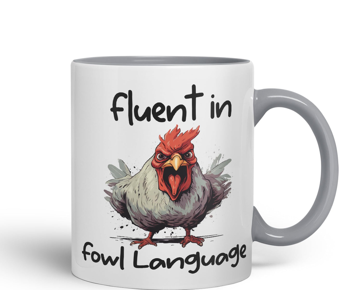 Fluent in Fowl Language Rooster cockerel Joke sarkasm Sarcastic Ceramic Coloured Mug Cup for Tea Coffee Hot Brew 330ml 11Oz Gift