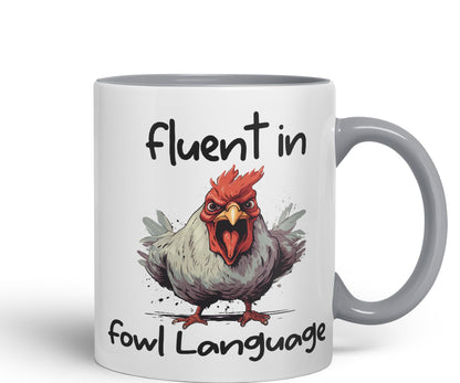 Fluent in Fowl Language Rooster cockerel Joke sarkasm Sarcastic Ceramic Coloured Mug Cup for Tea Coffee Hot Brew 330ml 11Oz Gift