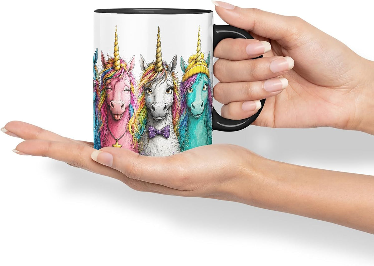 Unicorns Mug – Cute Unicorns Coloured Ceramic Mug Cup Gift, 11oz (Black)