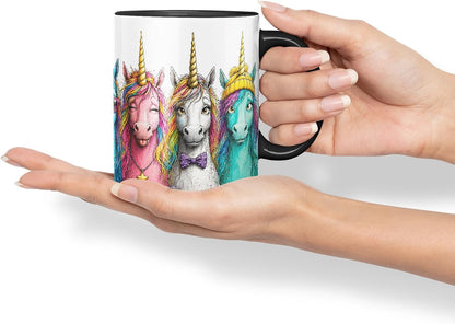 Unicorns Mug – Cute Unicorns Coloured Ceramic Mug Cup Gift, 11oz (Black)