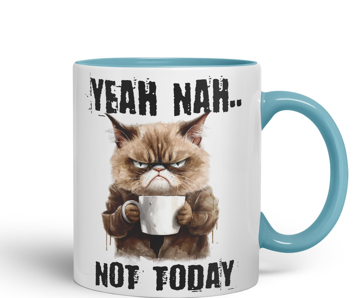 Yeah Nah.. Not Today, Cat Gift Sarcastic Joke Ceramic Coloured Mug Cup for Tea Coffee Hot Brew 330ml 11Oz