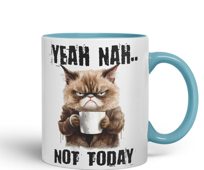 Yeah Nah.. Not Today, Cat Gift Sarcastic Joke Ceramic Coloured Mug Cup for Tea Coffee Hot Brew 330ml 11Oz