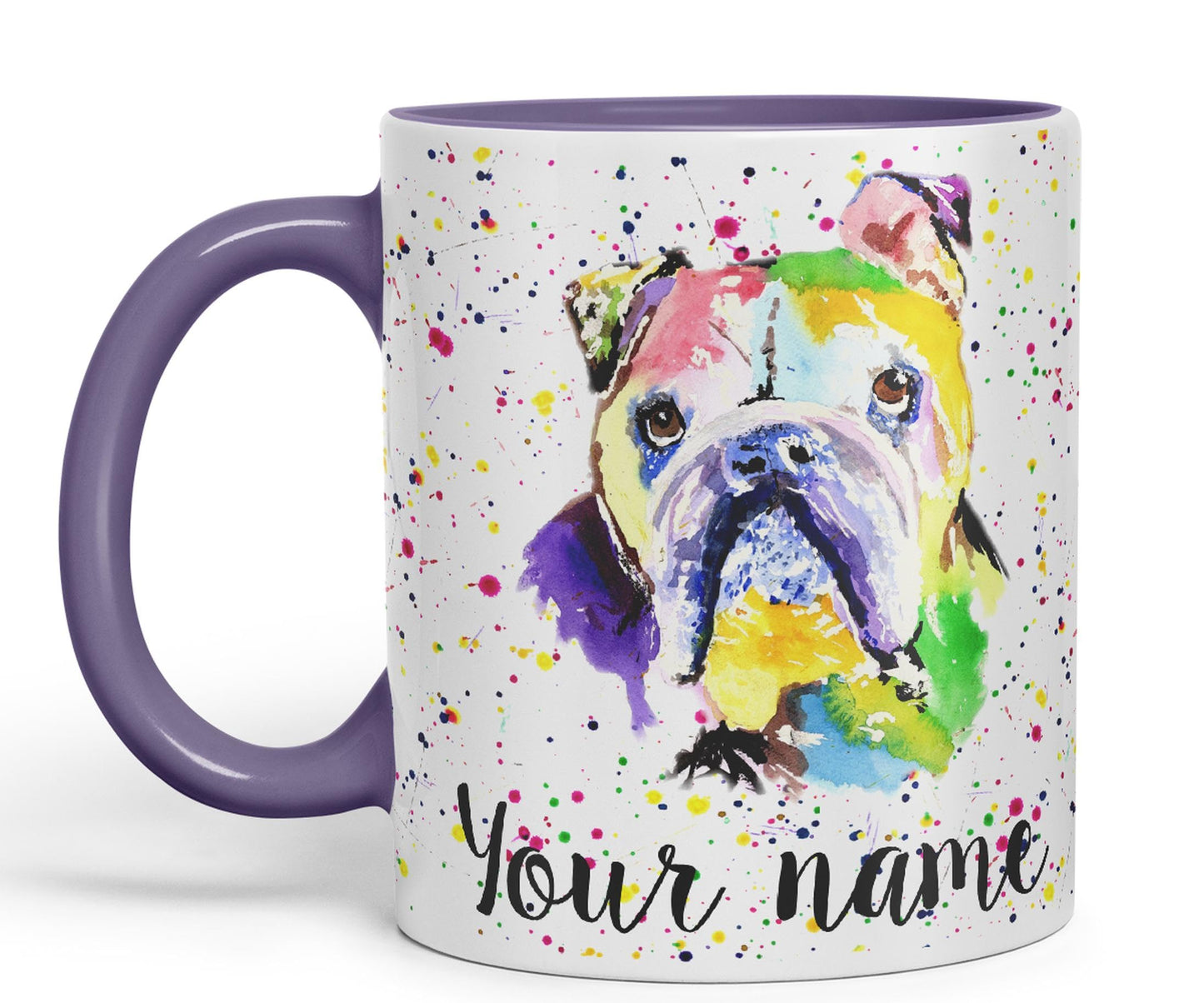 Vixar Personalised with Your Text Bully British Buldog Dog Pet Animal Watercolour Art Coloured Ceramic Mug Cup Gift 330ml 11oz Custom Work Office Tea Coffee