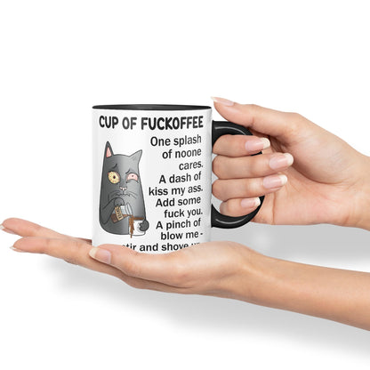 Cup of Fuckoffee, one Splash on Noone Cares cat Sarcastic Joke Ceramic Coloured Mug Cup for Tea Coffee Hot Brew 330ml 11Oz
