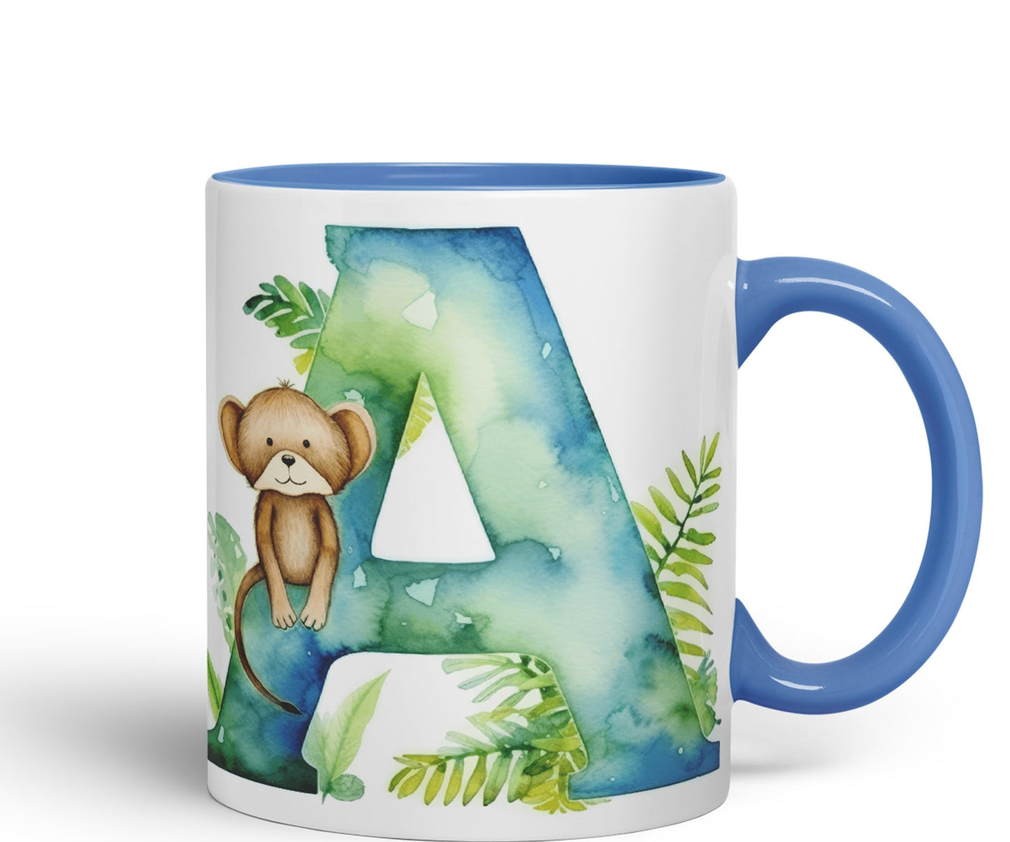 Letter A mug, Animals Alphabet Letter A Monogram animal for kids Ceramic Coloured Mug Cup for Tea Coffee Hot brew 330ml 11Oz Gift