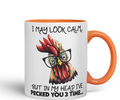 Vixar I May Look Calm.. Chickens Sarcastic Joke Ceramic Coloured Mug Cup for Tea Coffee Hot Brew 330ml 11oz