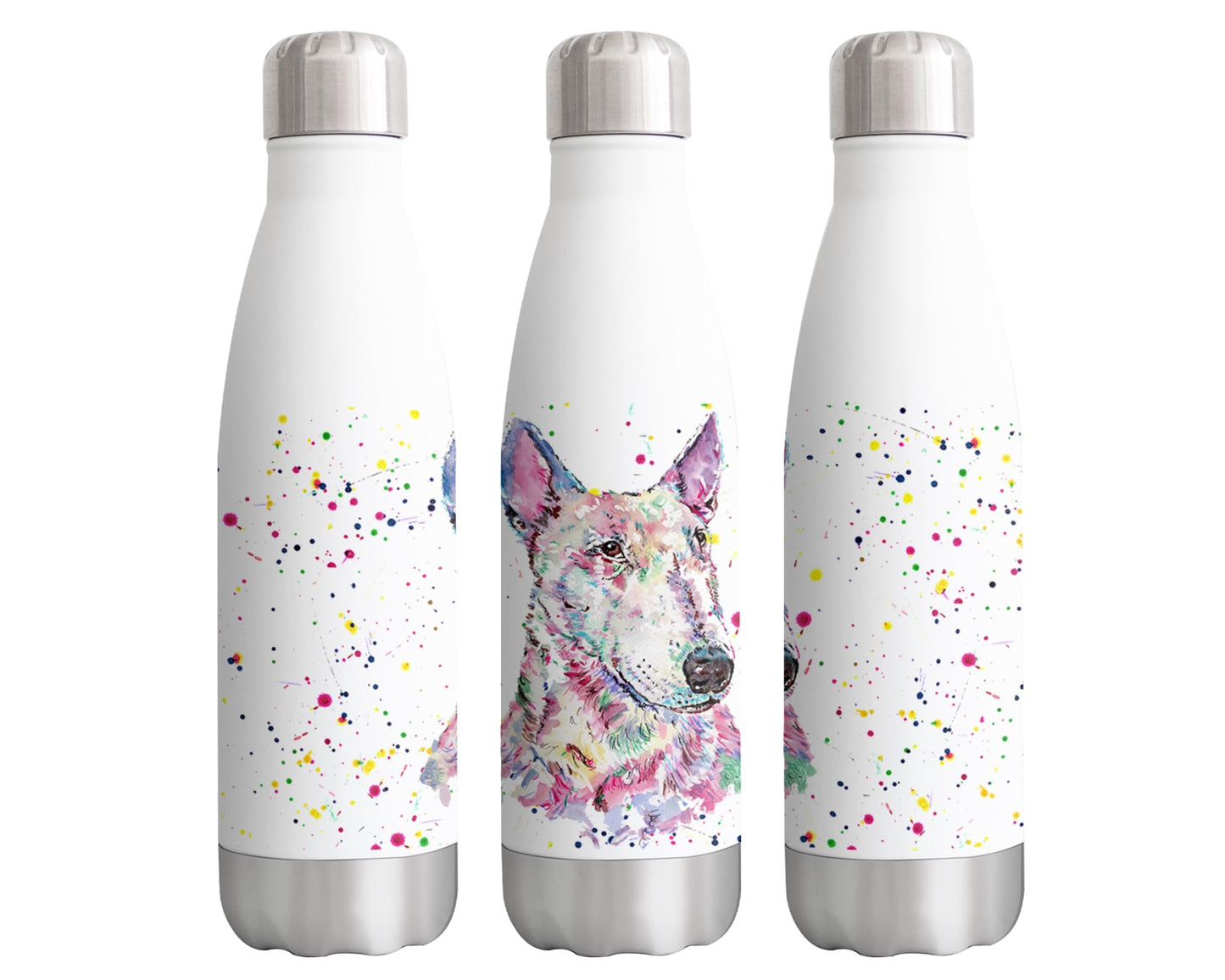 Vixar English Bullterrier bull dog pet Animals Watercolour Bottle double Wall insulated Stainless steel sport Drinks 500ml