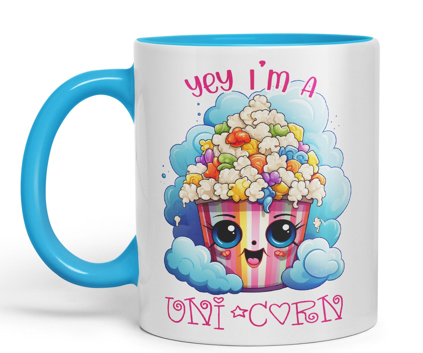 Yey I'm a Unicorn Popcorn Joke sarkasm Sarcastic Ceramic Coloured Mug Cup for Tea Coffee Hot Brew 330ml 11Oz Gift