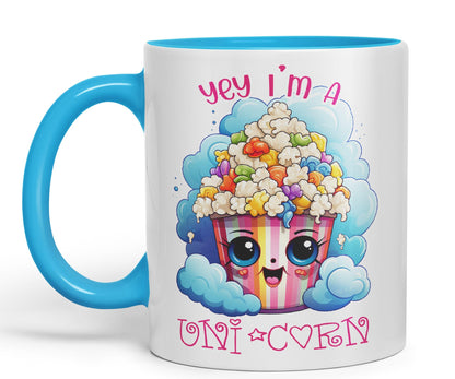 Yey I'm a Unicorn Popcorn Joke sarkasm Sarcastic Ceramic Coloured Mug Cup for Tea Coffee Hot Brew 330ml 11Oz Gift
