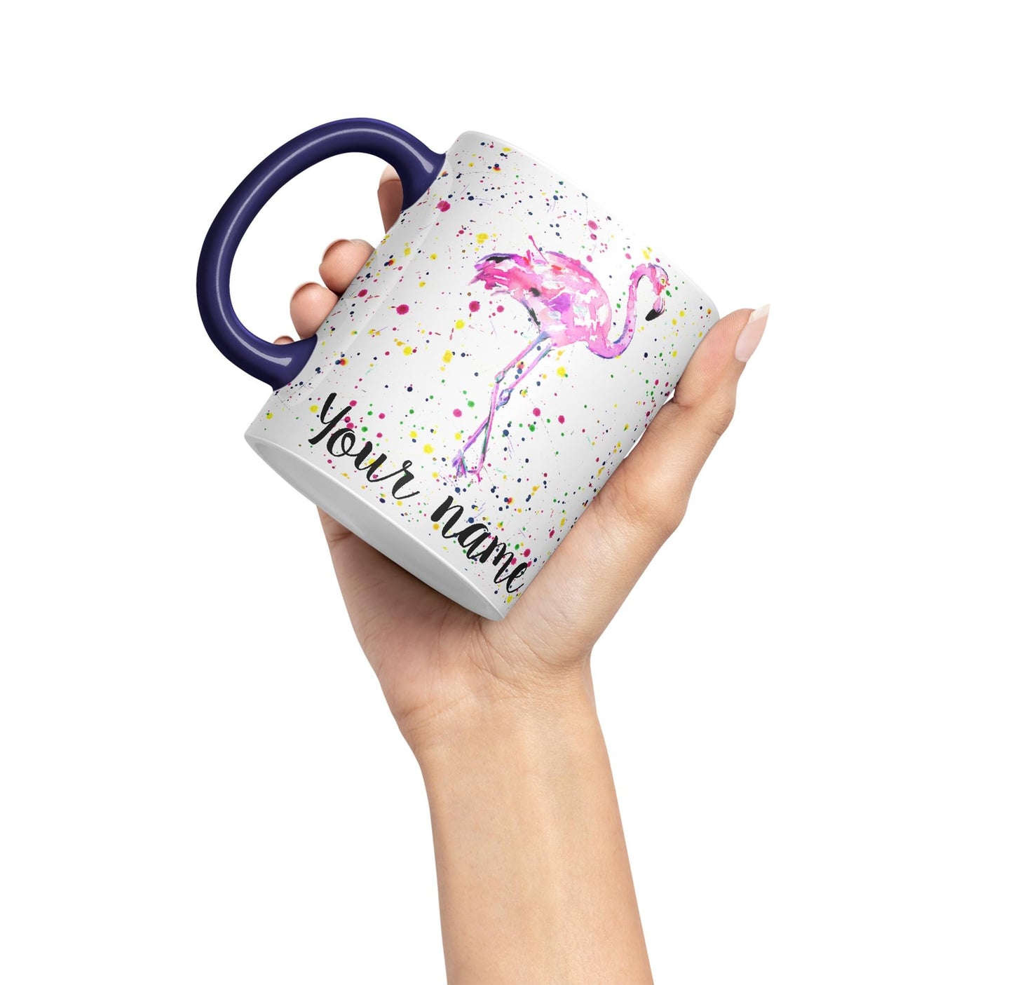 Vixar Personalised with Your Text Flamingo Bird Animals Watercolour Art Coloured Ceramic Mug Cup Gift 330ml 11oz Custom Work Office Tea Coffee