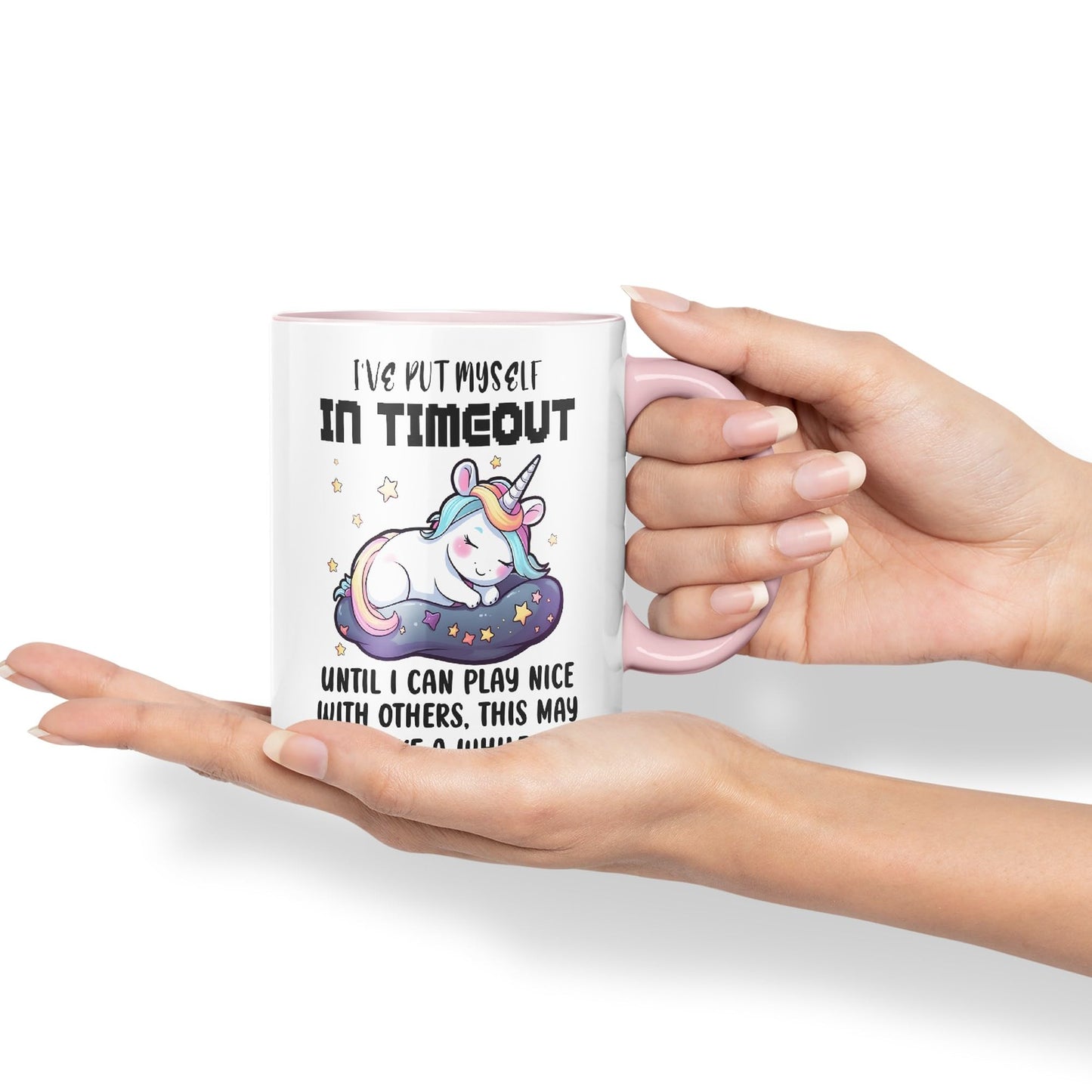 I've Put Myself in Timeout Until I can Play Nice with Others, This May take a While Unicorn Joke sarkasm Sarcastic Ceramic Coloured Mug Cup for Tea Coffee Hot Brew 330ml 11Oz Gift