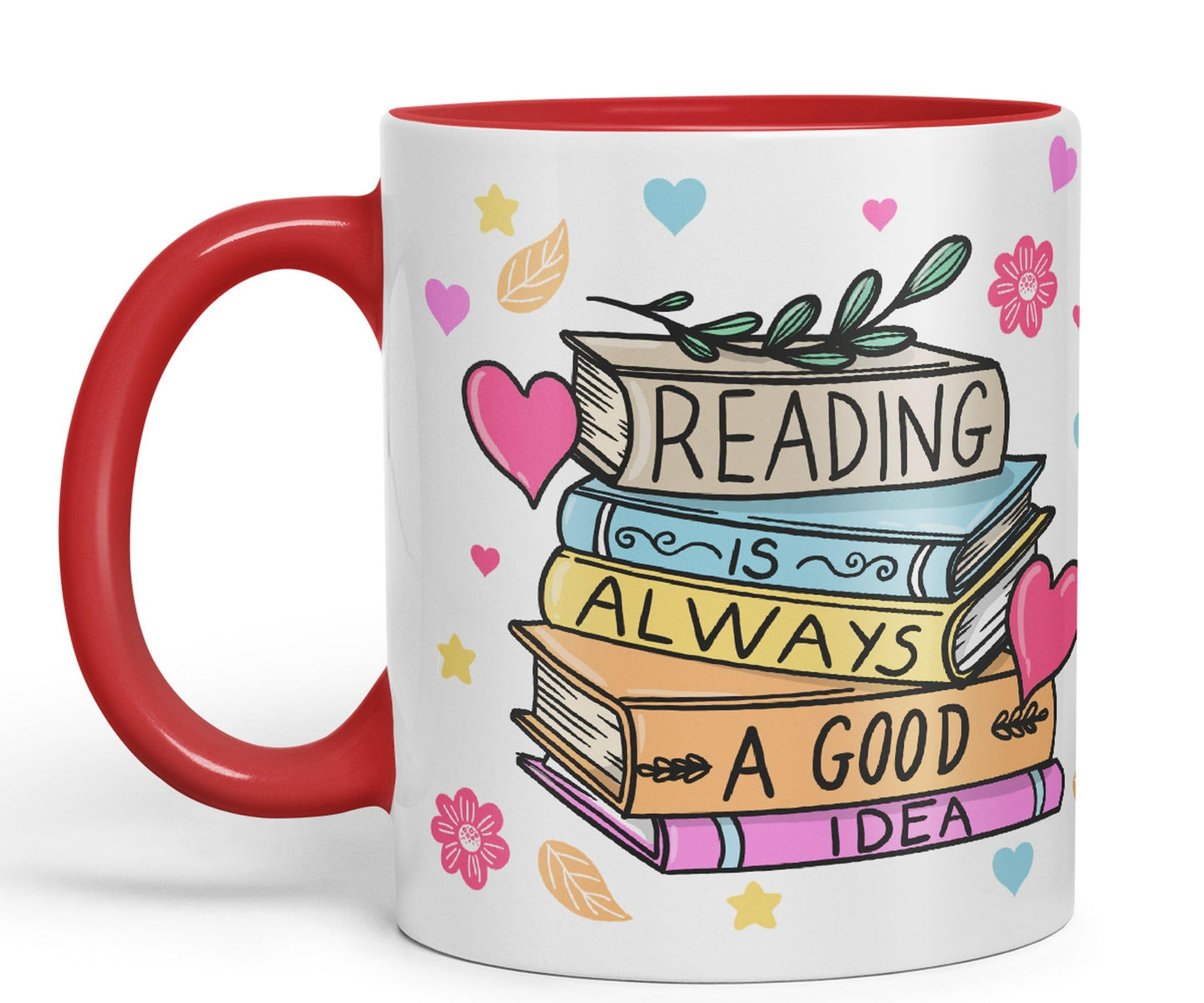 Vixar Reading is Always a Good Idea Book Reader Gift Presents Coloured Ceramic Mug Cup Gift 330ml 11oz Work Office Tea Coffee