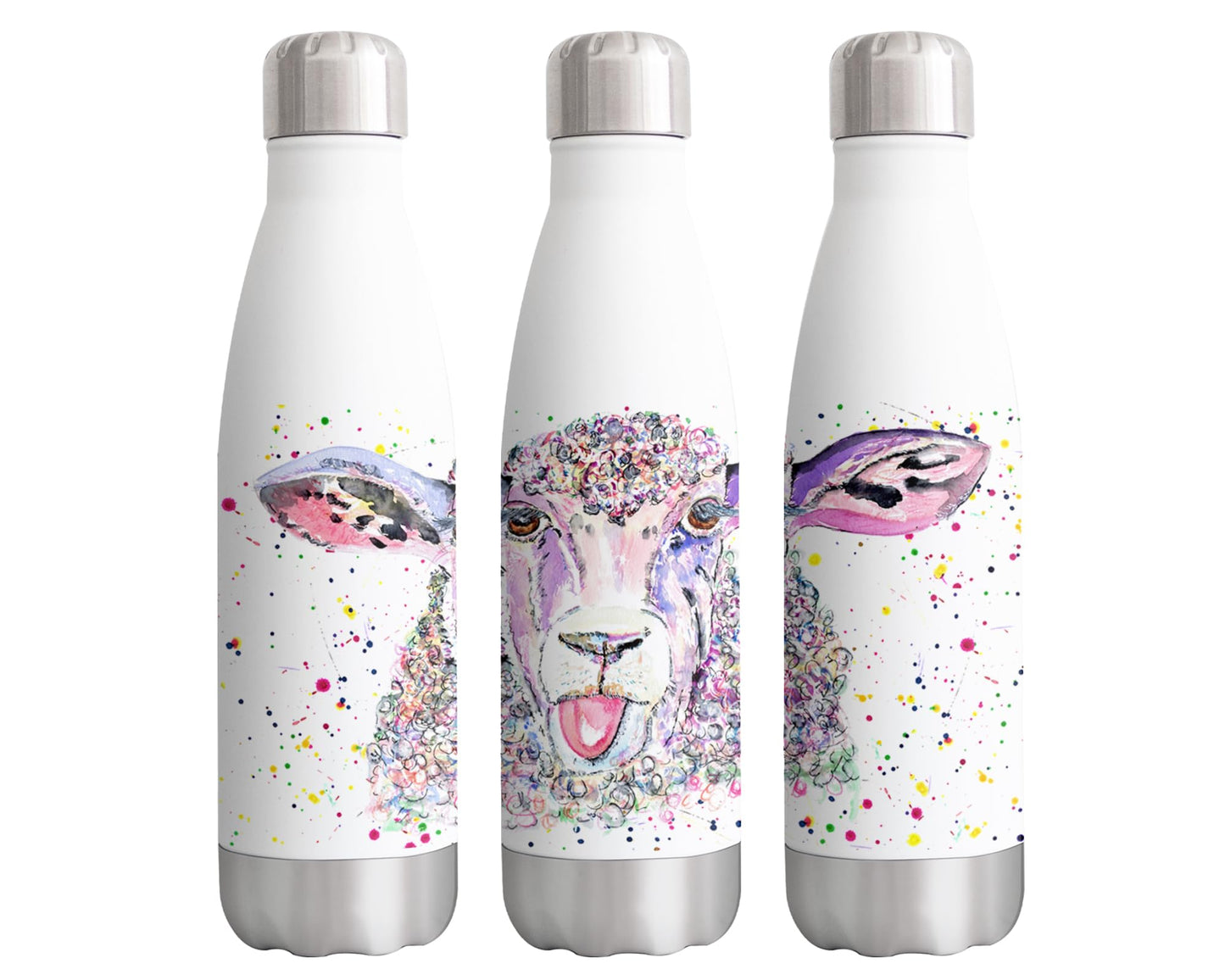 Vixar Sheep Eve Farm Animals Watercolour Bottle double Wall insulated Stainless steel sport Drinks 500ml