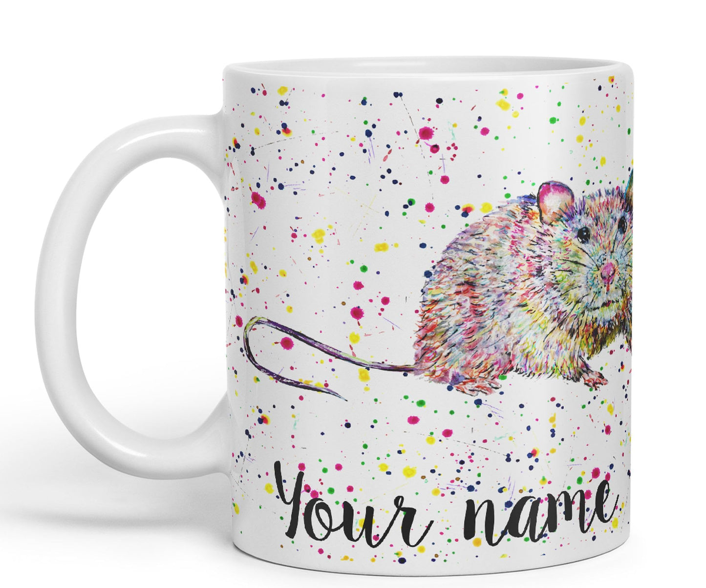 Vixar Personalised with Your Text Rat Rodent Animals Watercolour Art Coloured Ceramic Mug Cup Gift 330ml 11oz Custom Work Office Tea Coffee (O2)