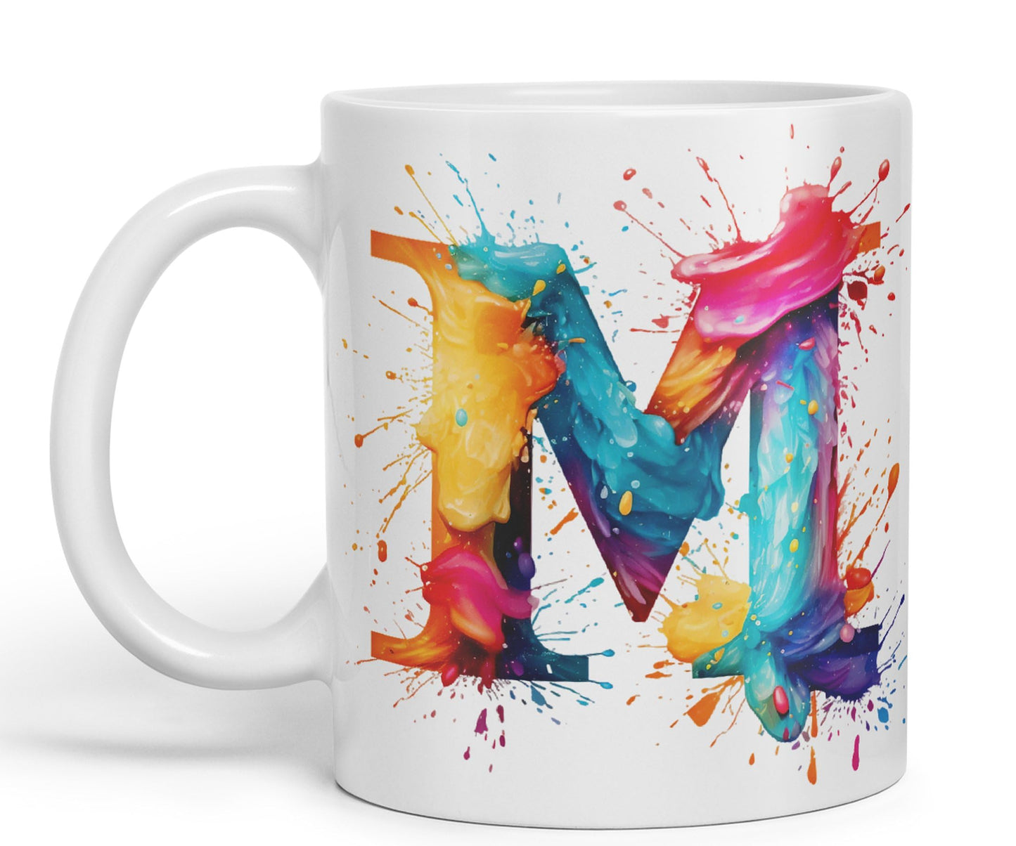 Letter M mug, Alphabet Letter M Monogram watercolour Ceramic Coloured Mug Cup for Tea Coffee Hot brew 330ml 11Oz Gift