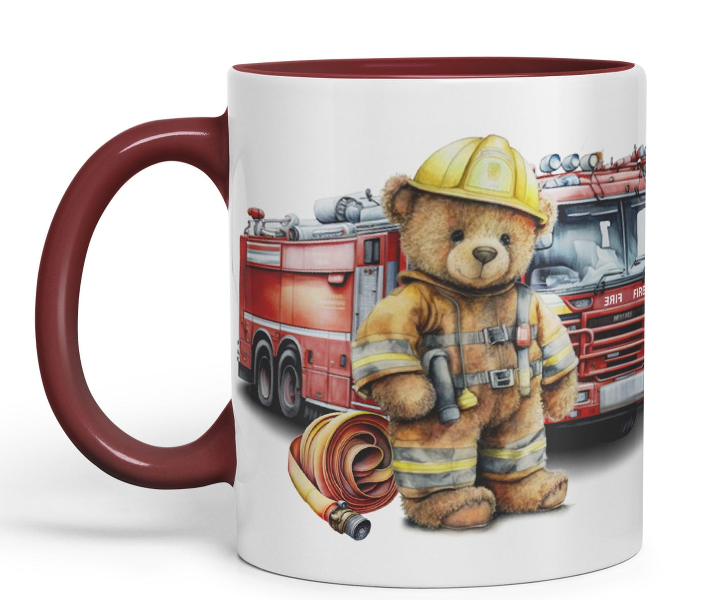 Vixar Teddy Bear Firefighter Firemen Themed Ceramic Mug Coloured Mug Cup Gift Birthday Work Office Tea Coffee