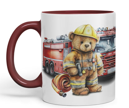Vixar Teddy Bear Firefighter Firemen Themed Ceramic Mug Coloured Mug Cup Gift Birthday Work Office Tea Coffee