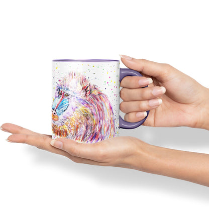 Vixar Mandrill Monkey Ape Animals Watercolour Art Coloured Ceramic 330 ml Mug Cup Gift Birthday Work Office Tea Coffee
