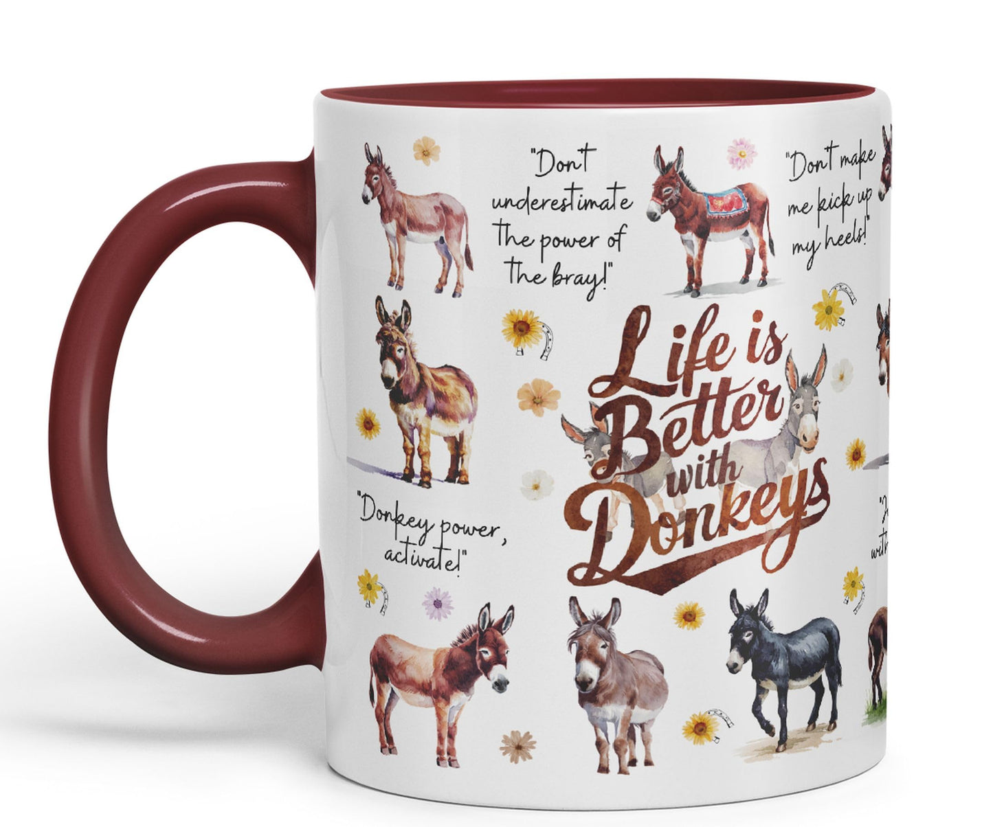 Life Better with Donkeys Joke sarkasm Sarcastic Ceramic Coloured Mug Cup for Tea Coffee Hot Brew 330ml 11Oz Gift