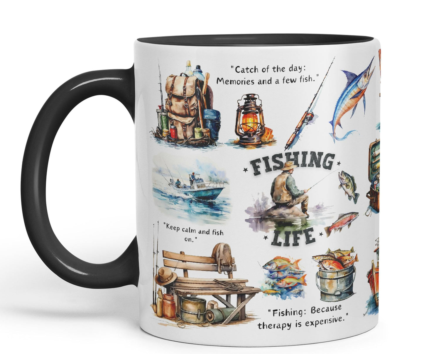 Fishing Life fish hobby Ceramic Coloured Mug Cup for Tea Coffee Hot brew 330ml 11Oz Gift