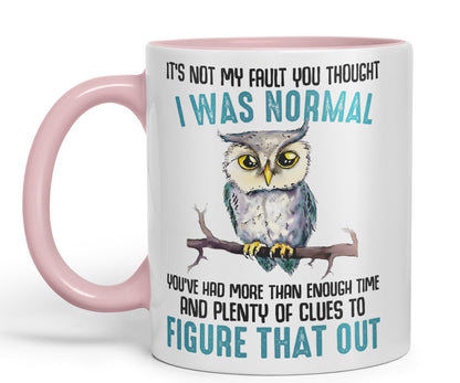 It's Not My Fault YouThought I was Normal, Owl Sarcastic Joke Ceramic Coloured Mug Cup for Tea Coffee Hot Brew 330ml 11Oz
