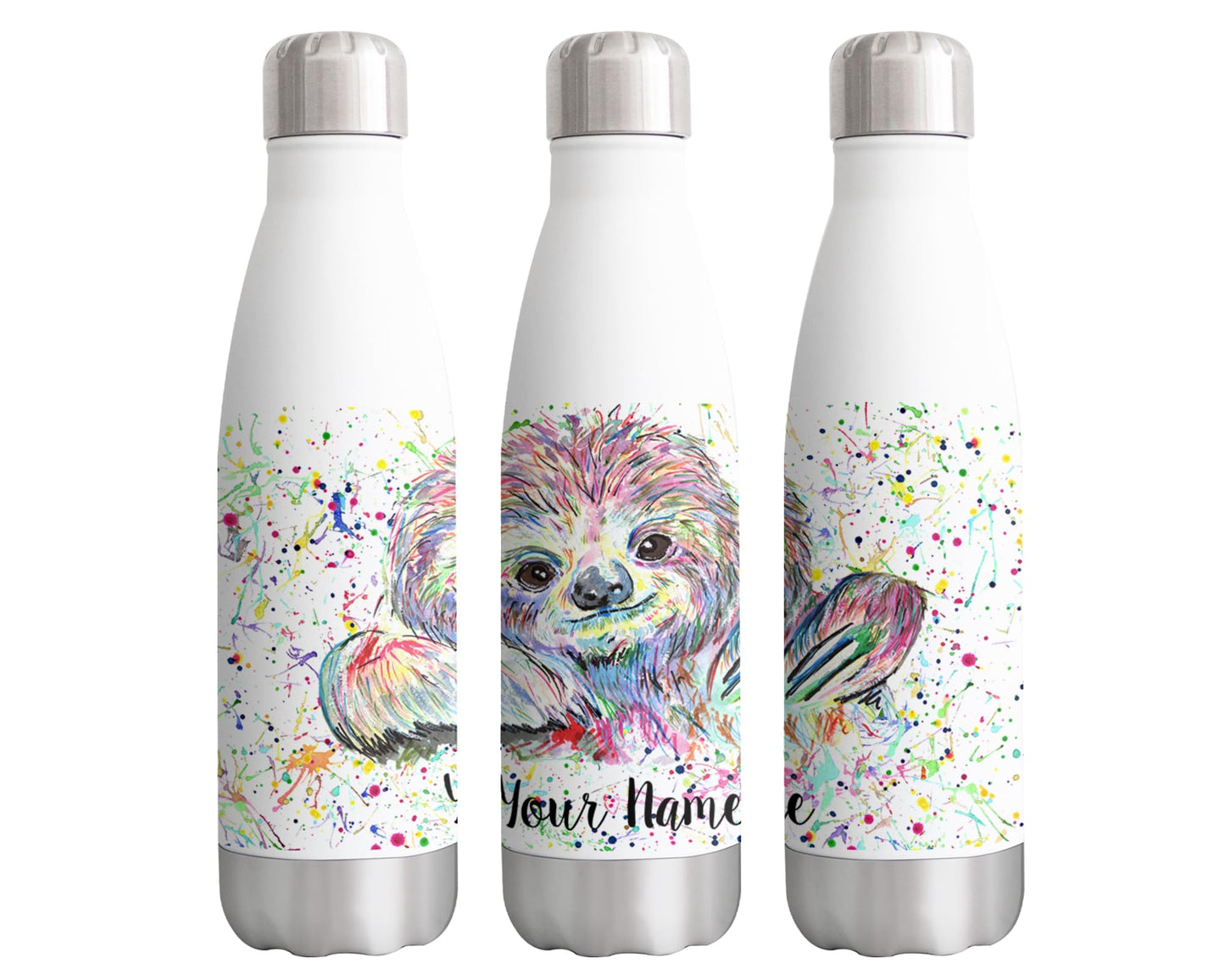 Vixar Sloth Personalised Custom Bottle with your Text/name lazy animals Watercolour Bottle Double Wall Insulated Stainless Steel Sport Drinks 500ml