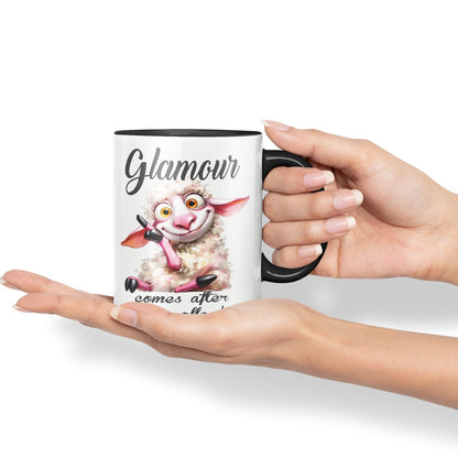 Glamour Comes After My Coffee! Sheep Joke sarkasm Sarcastic Ceramic Coloured Mug Cup for Tea Coffee Hot Brew 330ml 11Oz Gift