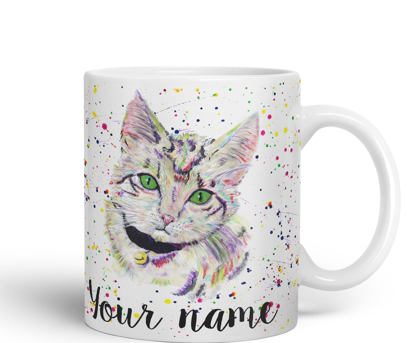 Vixar Personalised with Your Text Kitten Cat Feline Pet Animals Watercolour Art Coloured Ceramic Mug Cup Gift 330ml 11oz Custom Work Office Tea Coffee