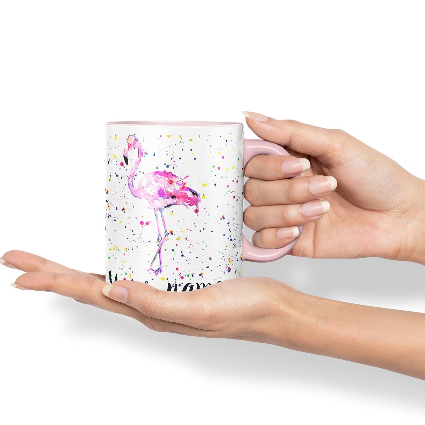 Vixar Personalised with Your Text Flamingo Bird Animals Watercolour Art Coloured Ceramic Mug Cup Gift 330ml 11oz Custom Work Office Tea Coffee