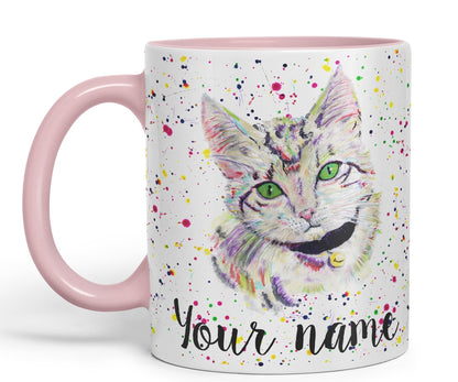 Vixar Personalised with Your Text Kitten Cat Feline Pet Animals Watercolour Art Coloured Ceramic Mug Cup Gift 330ml 11oz Custom Work Office Tea Coffee