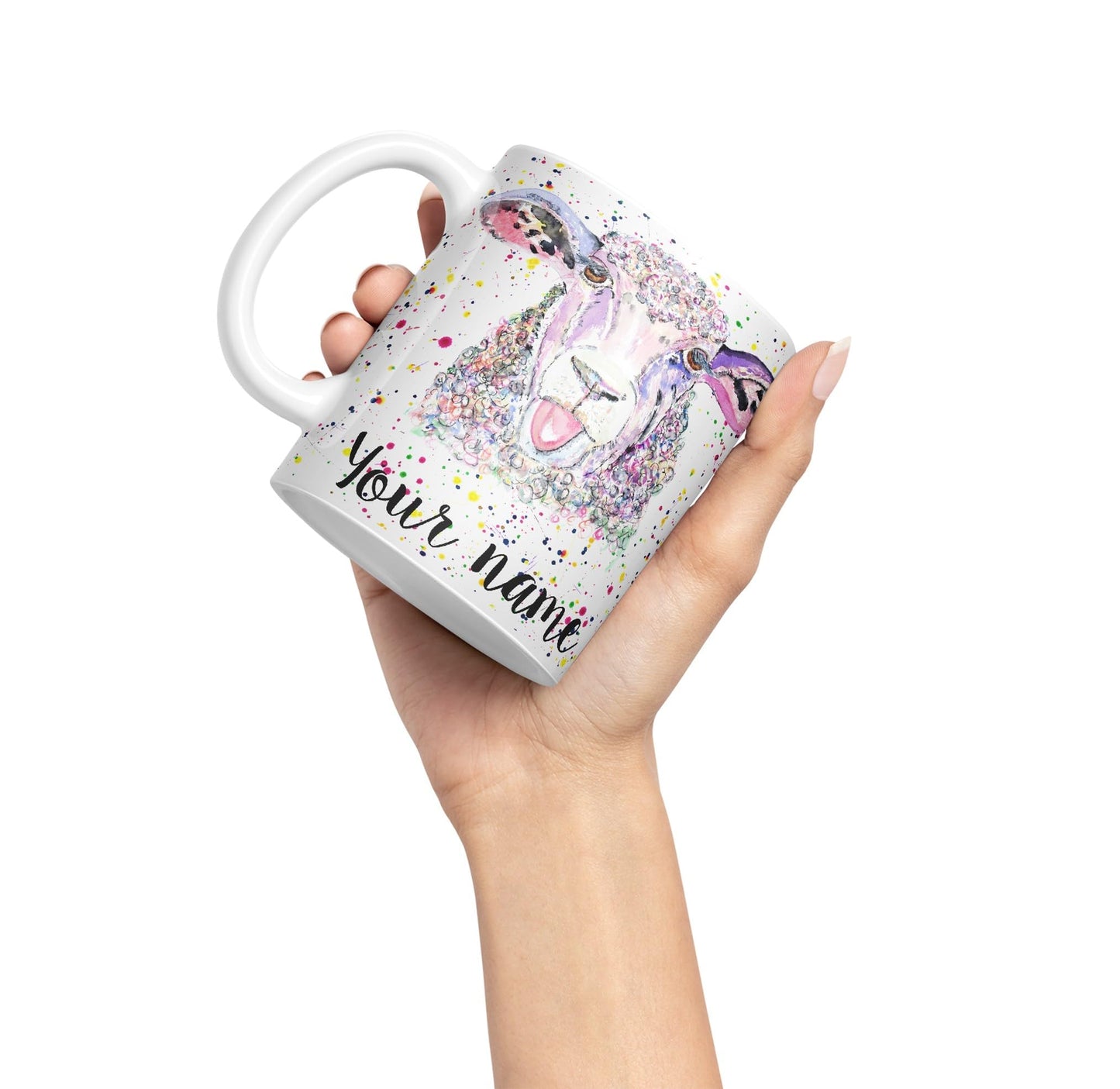 Vixar Personalised with Your Text Sheep Eve Farm Animals Art Coloured Ceramic Mug Cup Gift 330ml 11oz Custom Work Office Tea Coffee