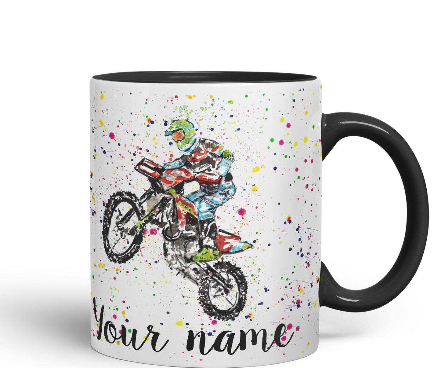 Vixar Personalised with Your Text Motocross Motorbike Motocycle Watercolour Art Coloured Ceramic Mug Cup Gift 330ml 11oz Custom Work Office Tea Coffee