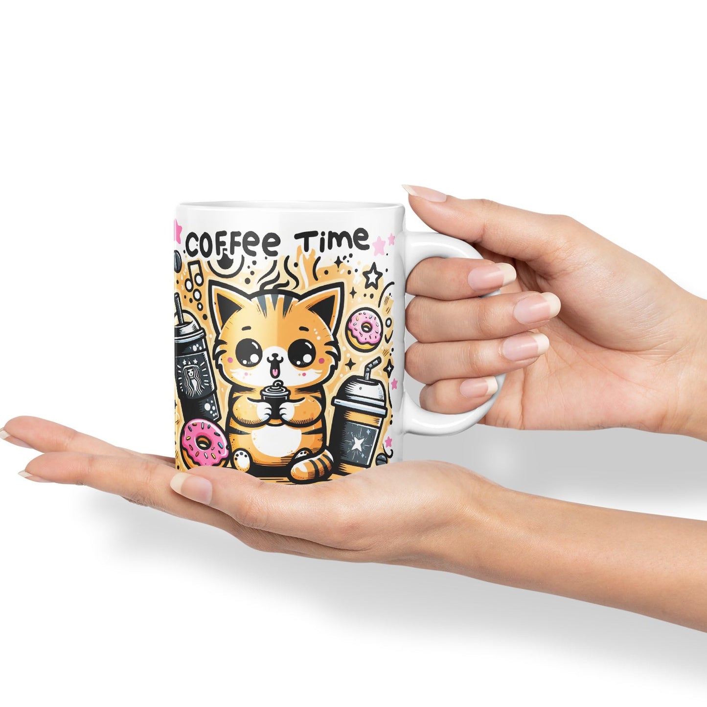 Coffee Time cat Kitten Joke sarkasm Sarcastic Ceramic Coloured Mug Cup for Tea Coffee Hot Brew 330ml 11Oz Gift V1Y