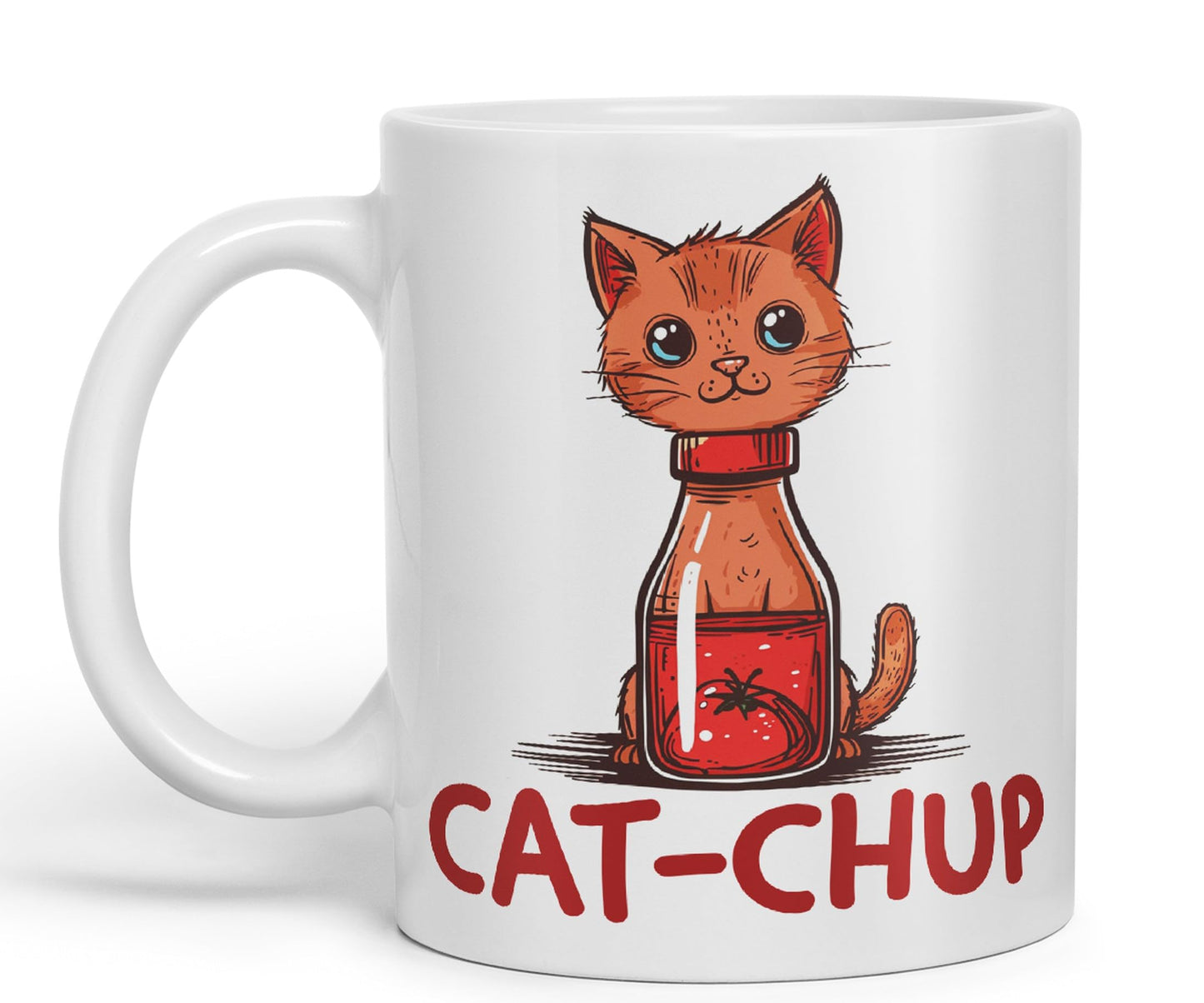 Cat-Chup, Cat Kitten Joke sarkasm Sarcastic Ceramic Coloured Mug Cup for Tea Coffee Hot Brew 330ml 11Oz Gift