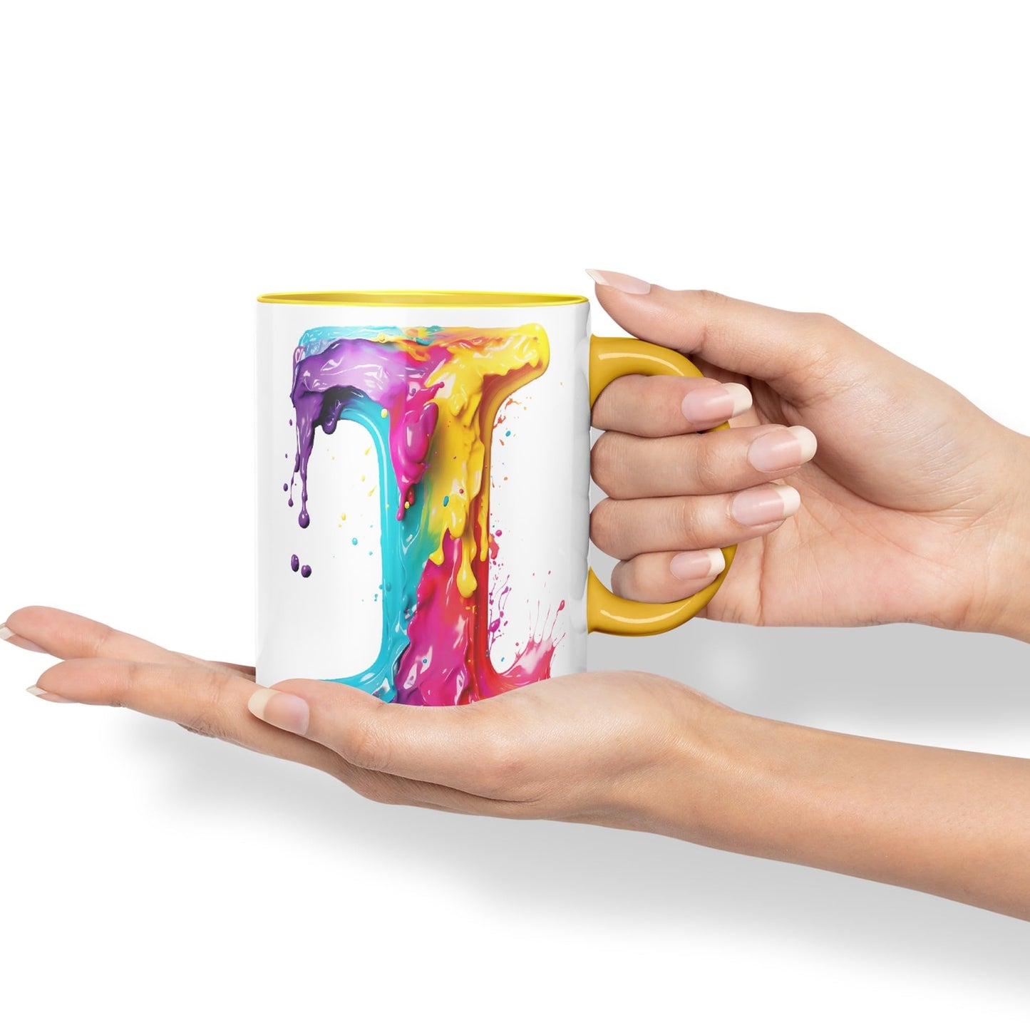 Letter I mug, Alphabet Letter I Monogram watercolour Ceramic Coloured Mug Cup for Tea Coffee Hot brew 330ml 11Oz Gift