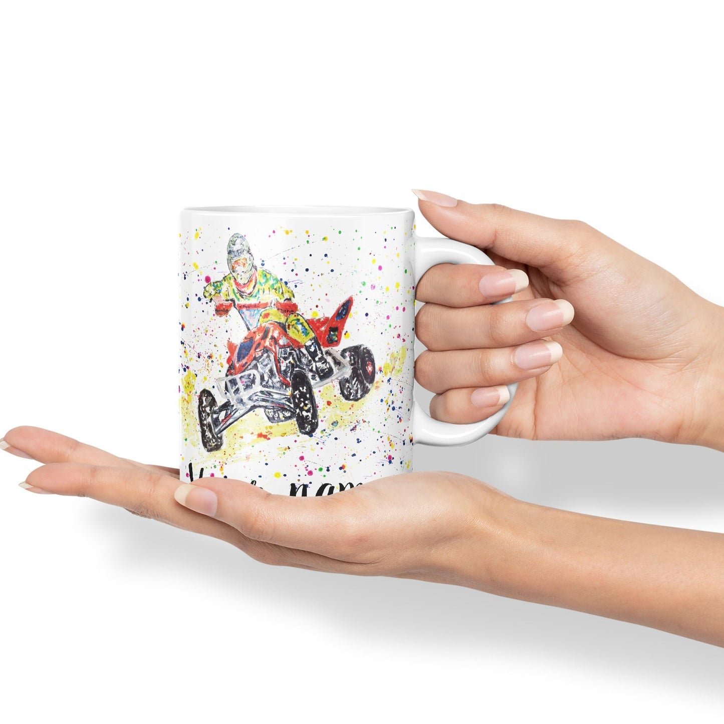 Vixar Personalised with Your Text Motor Quad Bike Motocross Art Coloured Ceramic Mug Cup Gift 330ml 11oz Custom Work Office Tea Coffee