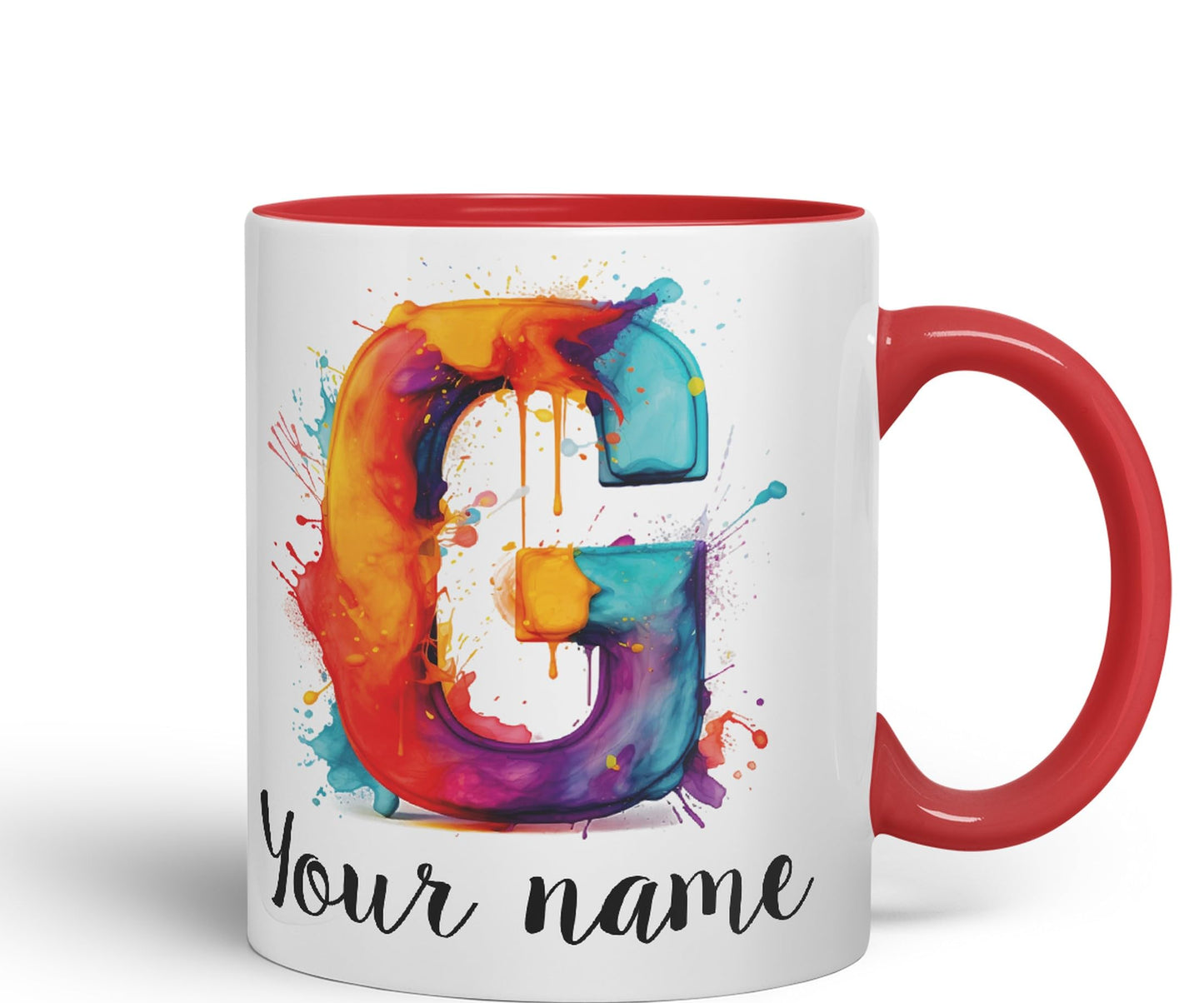 Personalised Letter G mug, Alphabet cusomized custom your Letter G Monogram watercolour Ceramic Coloured Mug Cup for Tea Coffee Hot brew 330ml 11Oz Gift